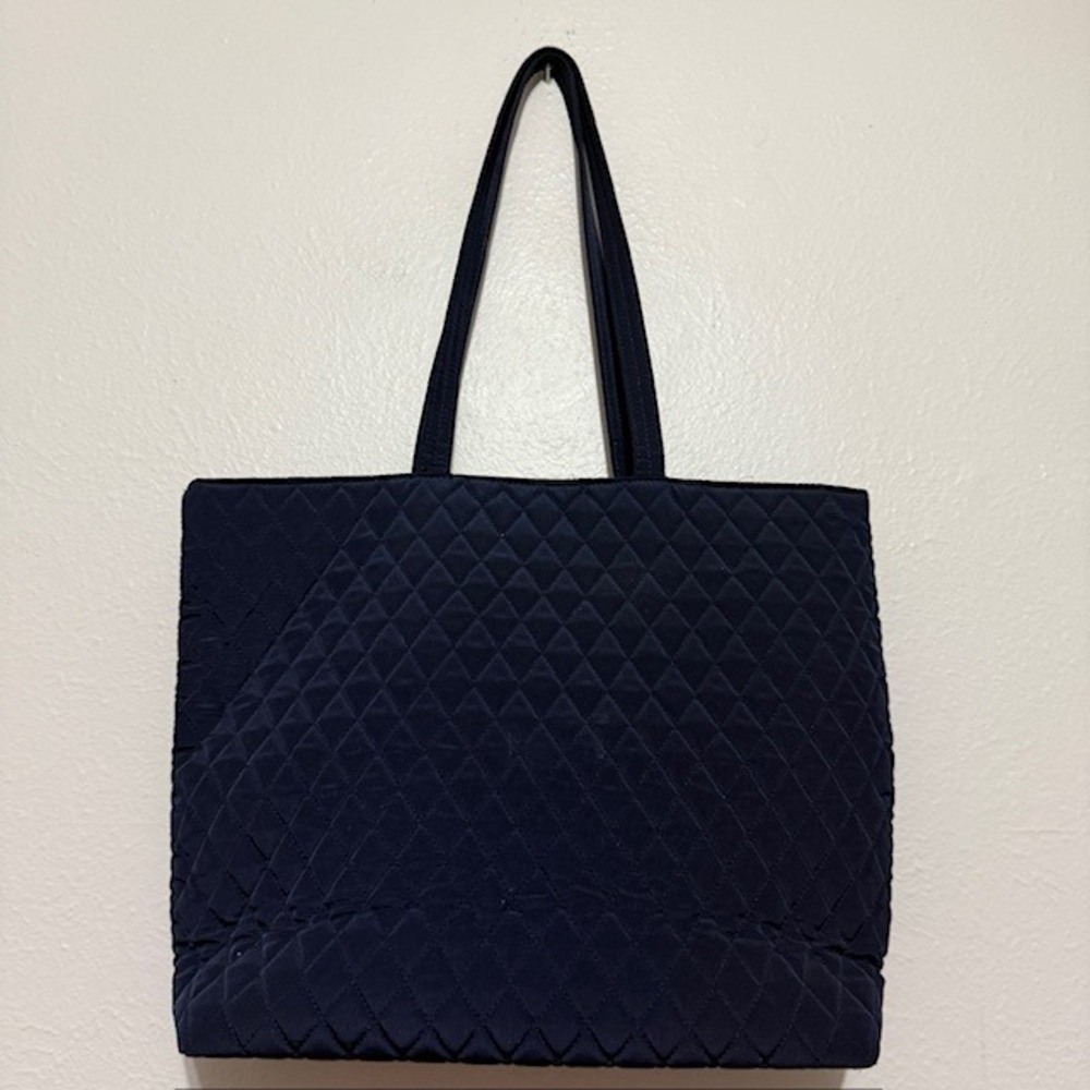 Vera Bradley Navy Blue Quilted Tote Bag Floral Interior Shoulder Bag - Picture 2 of 7